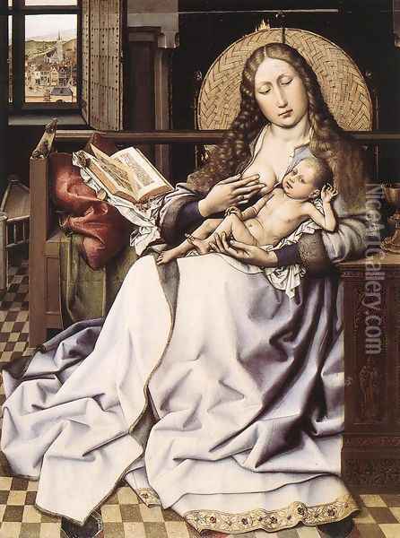 The Virgin and Child before a Firescreen Oil Painting - Robert Campin