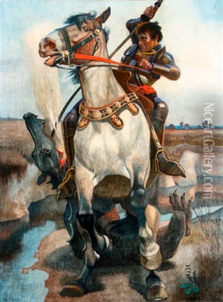 St. George Slaying The Dragon Oil Painting - Christian Georg Speyer