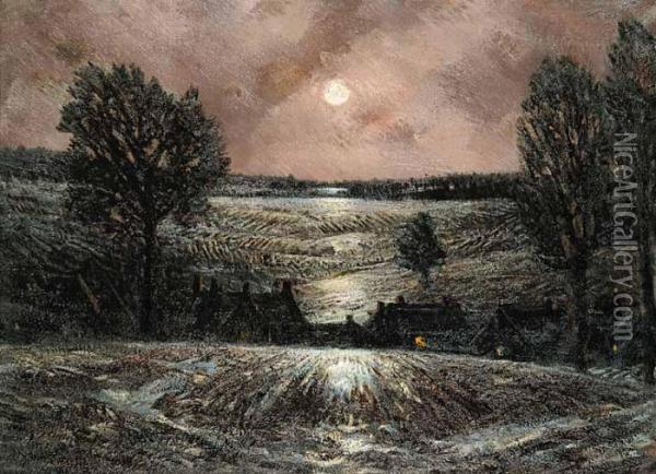 Untitled - Moonlit Village Oil Painting - Homer Ransford Watson