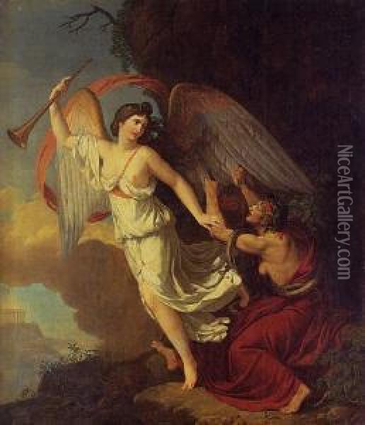 Envy Plucking The Wings Of Fame Oil Painting - Francois-Guillaume Menageot