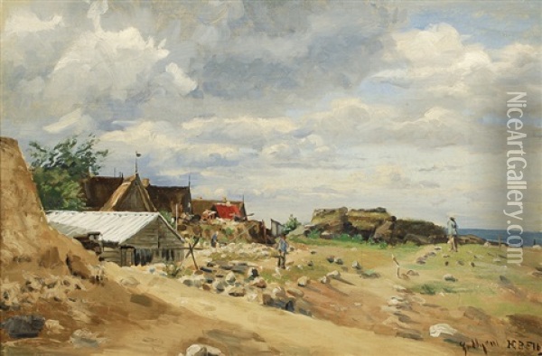 Village At The North Sea Oil Painting - Heinrich Petersen-Flensburg