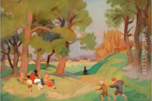 Enfants Dans La Clairiere Oil Painting - Jules Emile Zingg