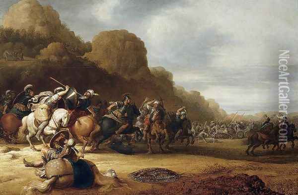 Cavalry Battle Scene 1656 Oil Painting - Gerrit Claesz Bleker