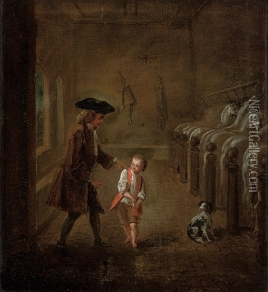 A Stable Interior With A Gentleman And A Boy Oil Painting - Joseph Frans Nollekens