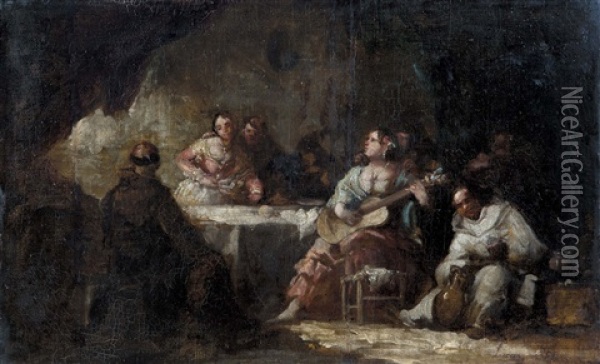 Szene In Der Taverne Oil Painting - Eugenio Lucas Velazquez