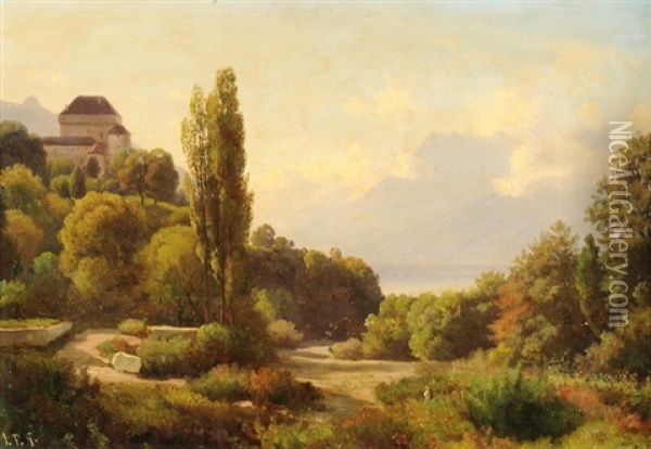Blick Auf Das Schloss Chatelard Bei Montreux Oil Painting - Jean Philippe George-Julliard