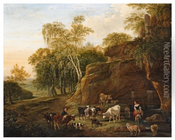 A Wooded Landscape With Shepherds Oil Painting - Johann Friedrich Weitsch