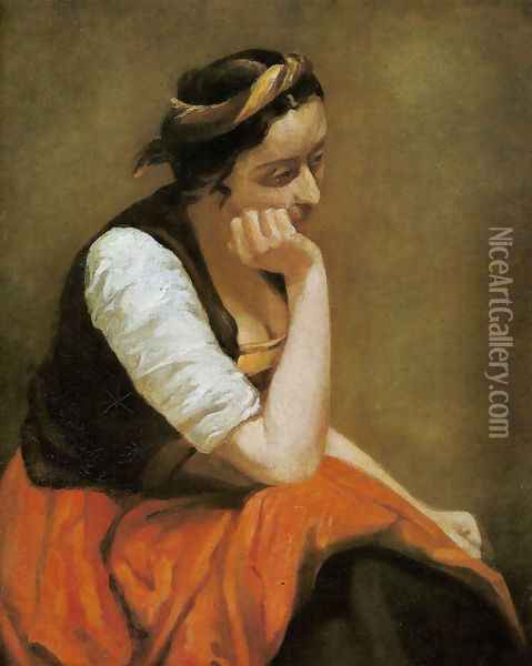 A thinking girl Oil Painting - Jean-Baptiste-Camille Corot