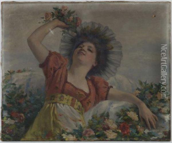 Jeune Femme Aux Fleurs Oil Painting - Pierre Dupuis