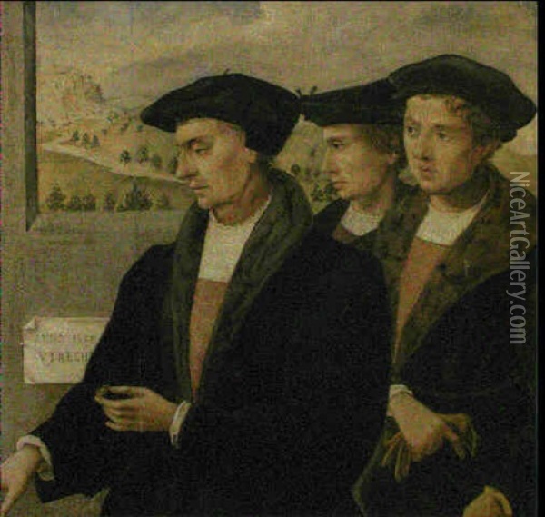 Portrait De Trois Hommes Oil Painting - Jan Van Scorel