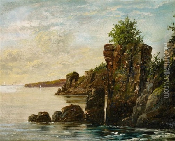 Die Helligdomsklipperne (heilige Klippen) Auf Der Insel Bornholm. Helligdoms=klipperne/ Ved Ro/ (bornholm) Oil Painting - Georg Emil Libert