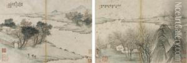 Landscape In Ancient Style Oil Painting - Shen Zongjing