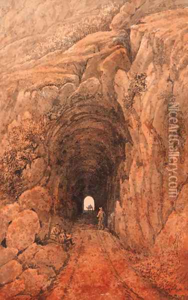 A figure at the entrance to a mountain tunnel Oil Painting - James-Pattison (Major-Gen.) Cockburn