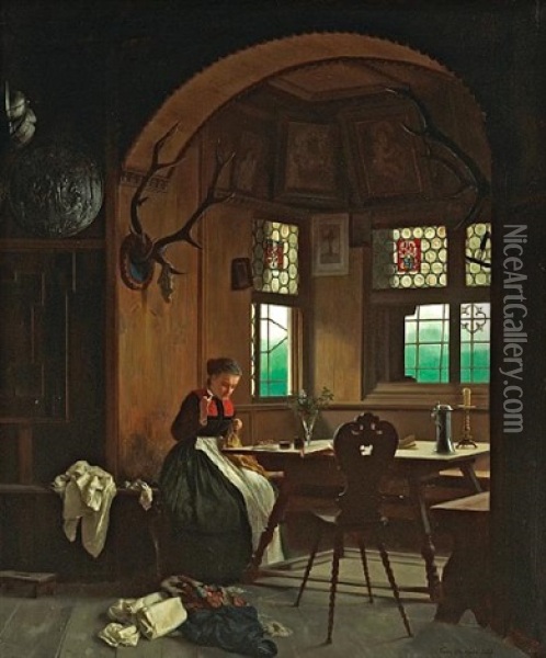 The Seamstress Oil Painting - Franz Meyerheim