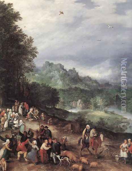 A Flemish Fair (detail 2) 1610s Oil Painting - Jan The Elder Brueghel