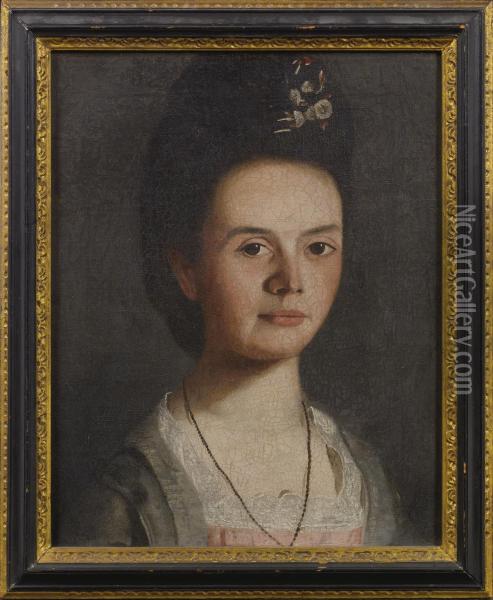 Portrait Of A Young Lady With Spray Of Flowers In Her Hair: Mary King Mason Oil Painting - Samuel King
