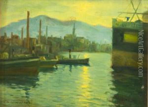 Puerto Oil Painting - Enrique Martinez Cubells y Ruiz