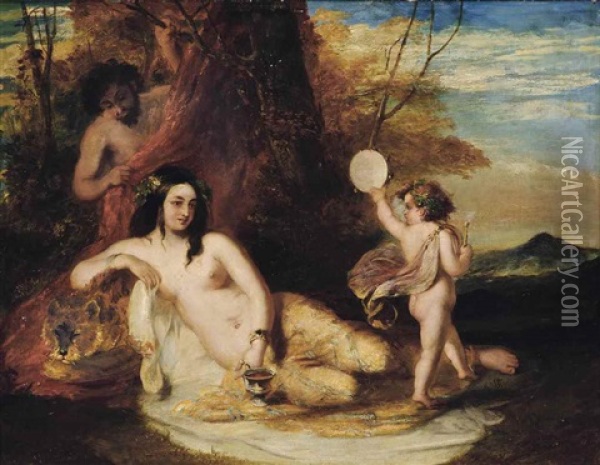 Satyr Spying On A Reclining Nymph Oil Painting - William Etty