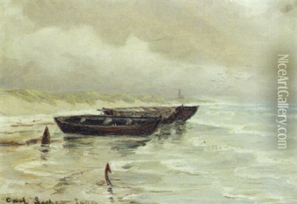 Optrukne Bade Pa Stranden Oil Painting - Carl Ludvig Thilson Locher