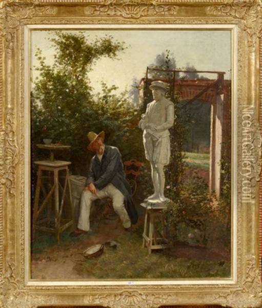 Le Sculpteur Admirant Son Oeuvre Achevee Oil Painting - Theodore Gerard