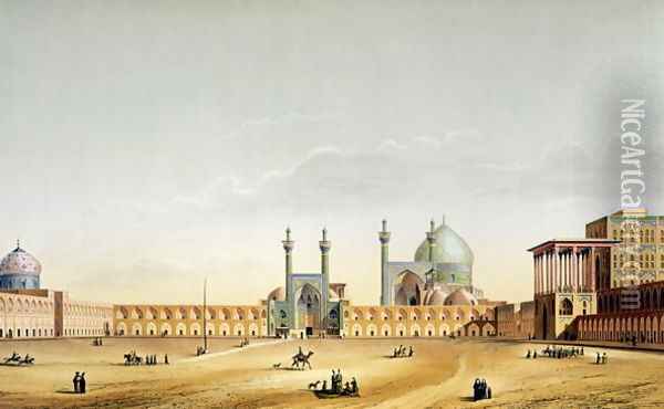 The Royal Palace and the Mesdjid-i-Shah, Isfahan, plate 6-7 from Modern Monuments of Persia Oil Painting - Pascal Xavier Coste