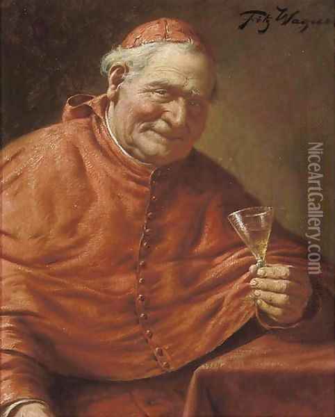 Cardinal sampling the wine Oil Painting - Fritz Wagner
