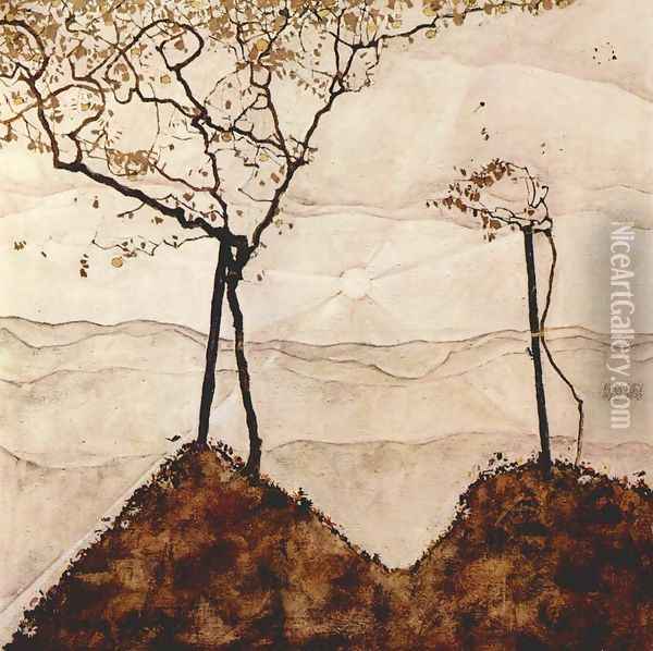 Autumn Sun and Trees Oil Painting - Egon Schiele