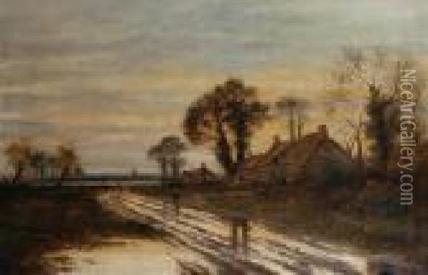 Figures On A Country Lane At Twilight Oil Painting - Daniel Sherrin