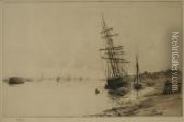 Beached Schooner - Thames Estuary Oil Painting - William Lionel Wyllie