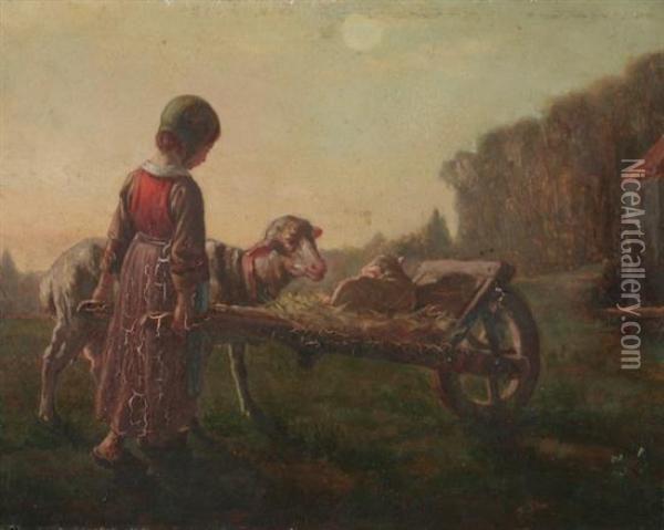 The Pet Lamb Oil Painting - Henry Bacon