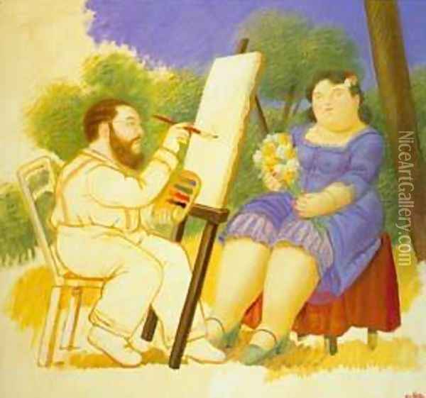 The Painter And His Model 1992 Oil Painting - Fernando Botero