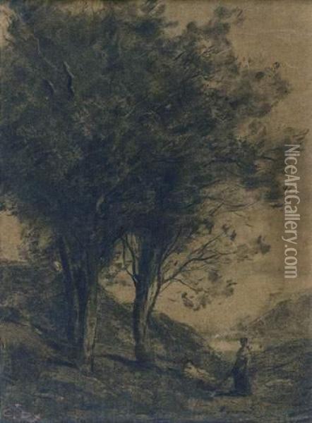 Paysanne En Foret De Fontainebleau Oil Painting - Constant Dutilleux