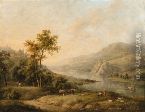 Two Rhenish Landscapes Oil Painting - Johann Caspar Schneider