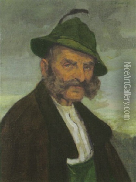 Alter Bauer Mit Filzhut Oil Painting - Josef Theodor Moroder-Lusenberg