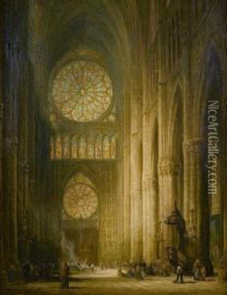 Interieur De La Cathedrale De Reims Oil Painting - James Alphege Brewer