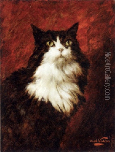 A Long Haired Cat Oil Painting - Carl Kahler