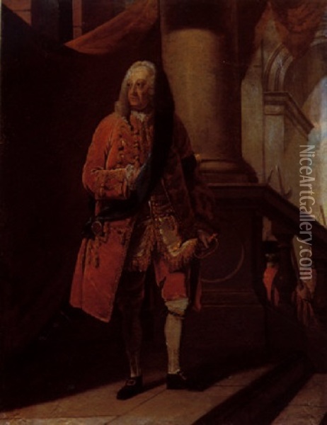Portrait Of George Ii. Standing On The Head Of The King's Staircase At Kensington Palace Oil Painting - Robert Edge Pine