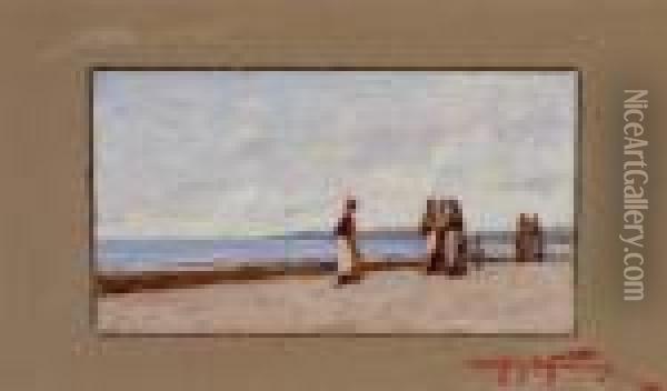 Figure Sullaspiaggia Oil Painting - Angiolo Tommasi