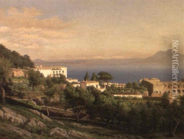 Capri With Vesuvius Beyond Oil Painting - Eiler Rasmussen Eilersen