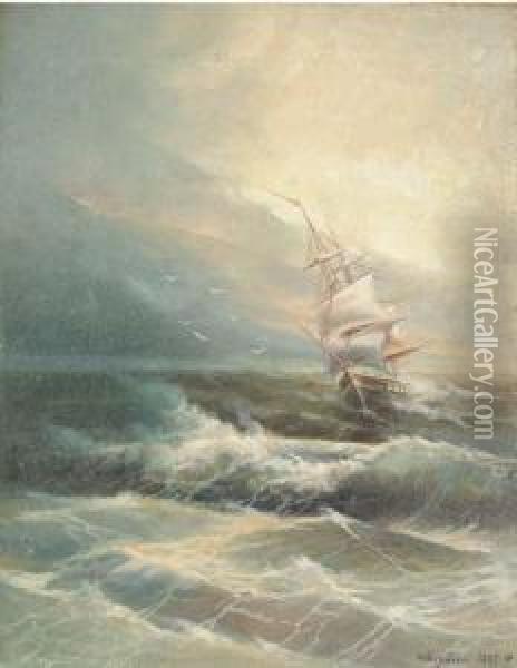 Ship In Stormy Seas Oil Painting - Ivan Konstantinovich Aivazovsky