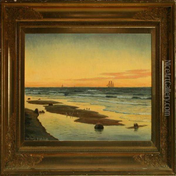 Sunset At The Seaside Oil Painting - Christian Vigilius Blache