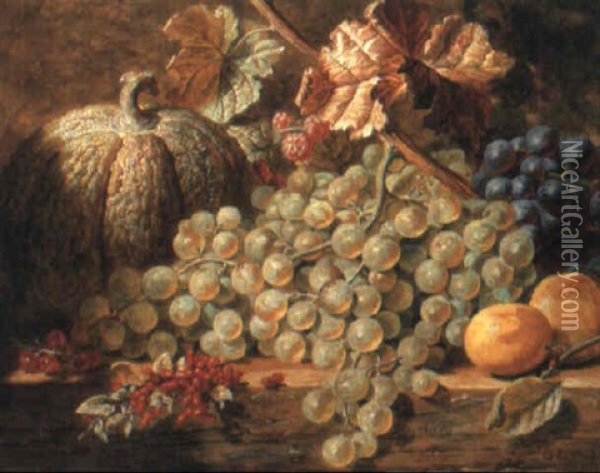 Fruit On A Windowsill Oil Painting - George Lance