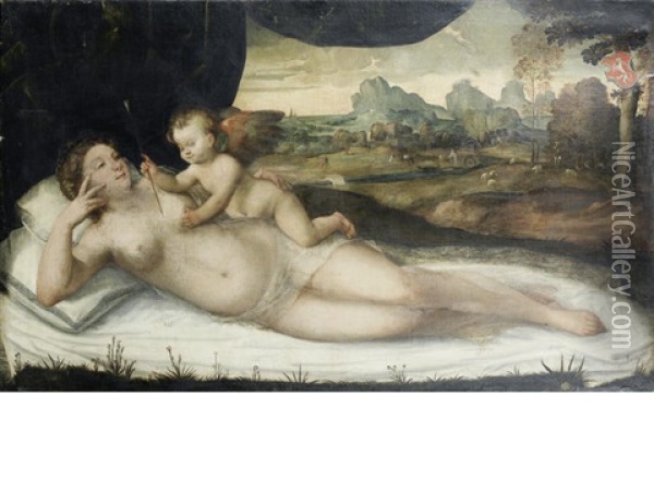 Venus And Cupid Oil Painting - Giovanni Cariani