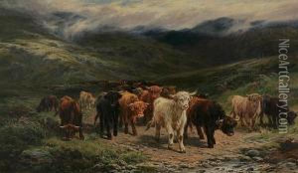 A Highland Cattle Drove Oil Painting - Henry Garland