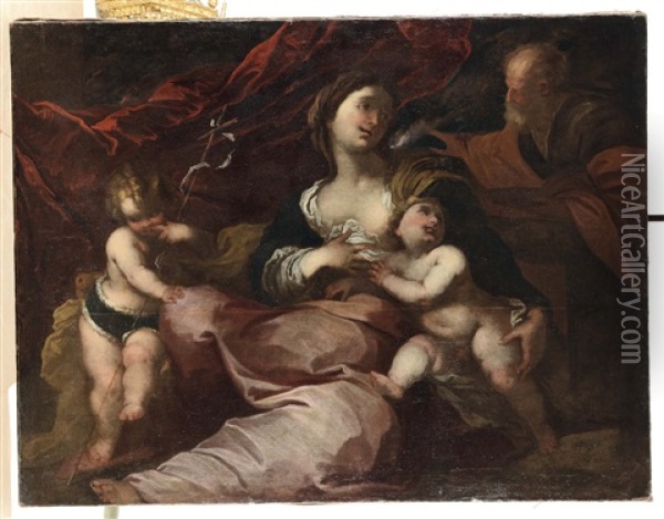 Sacra Famiglia Con San Giovannino Oil Painting - Valerio Castello