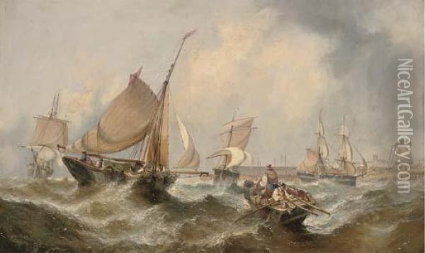 Congestion At The Harbour Mouth At The Top Of The Tide Oil Painting - William Calcott Knell