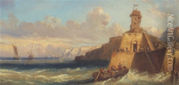 Sydlandsk Havneparti Oil Painting - Charles Euphrasie Kuwasseg