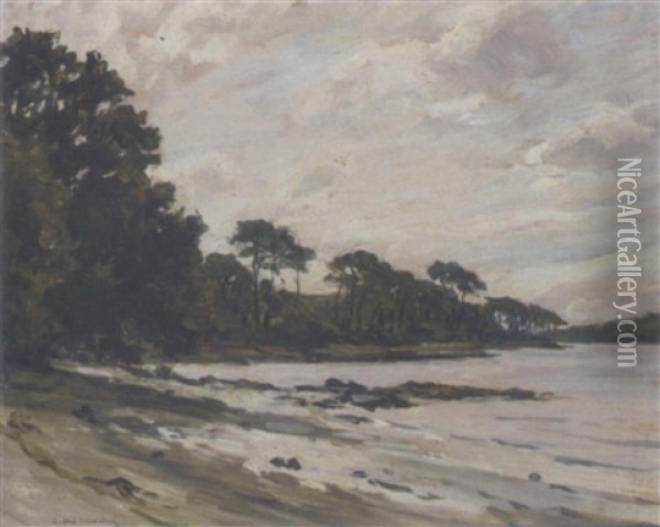 On The Wooded Shore Oil Painting - Andre Eugene Dauchez