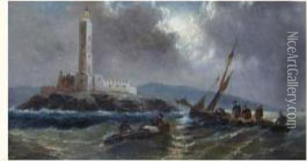 L'arrivee Du Poisson Pres D'un Port De Peche Oil Painting - Ferdinand Bonheur