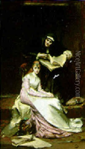 Dante And Beatrice Oil Painting - Anatole Vely